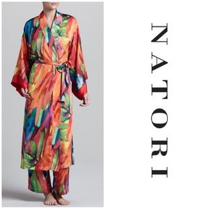 $290 Natori Bengal Robe Kimono Chemise Slip Set S